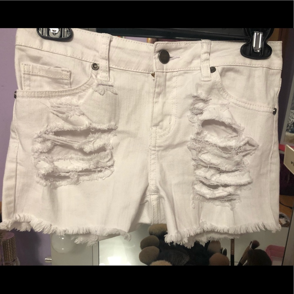 White Ripped Jeans Shorts with Rips in Back